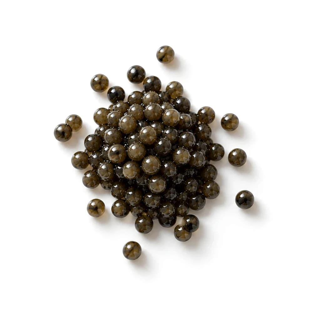 Beluga caviar — large, light grey-brown caviar pearls with a golden touch